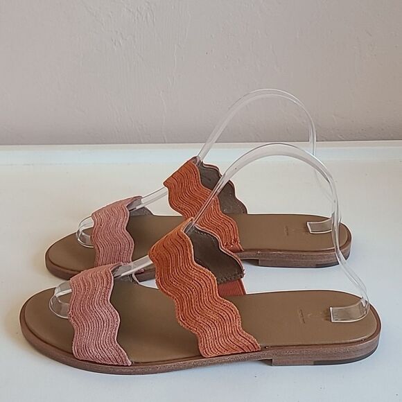 Frye Mira Wave Leather Slide Slip On Two Strap Sandals Pink Orange Size 7.5 - Picture 4 of 14